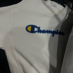 Champion Off-White Sweatshirt with Blue Label